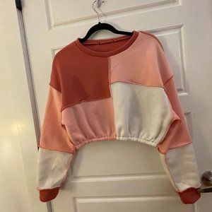 Pink & White Cropped Color Block Sweater